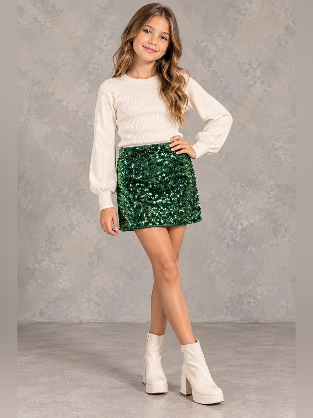 NWT Evolutionary Green Sequin Mini Skirt Size L with Lining